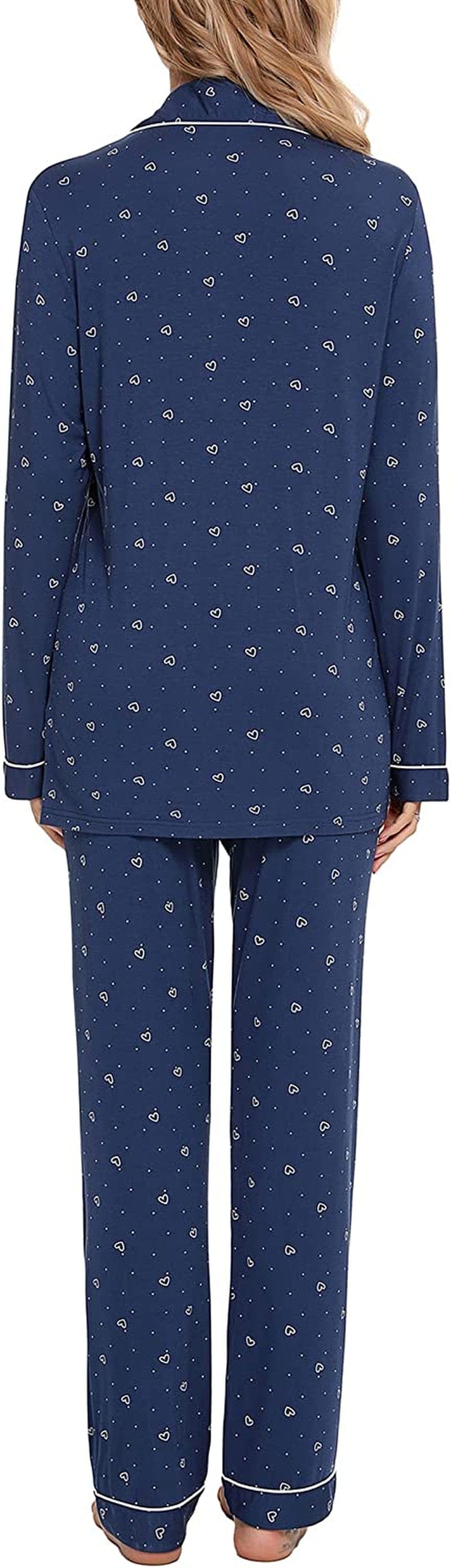Leikar Button up Pajama Set for Women Long Sleeve Shirt and Pajama Pants Soft Pjs Lounge Sets S-XXL